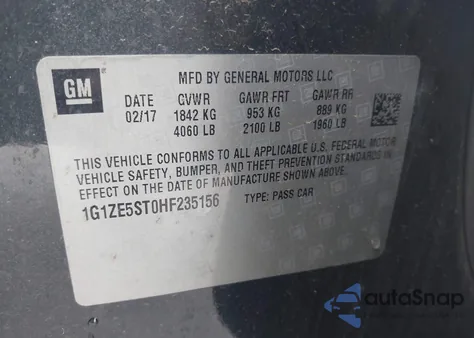 2017 Chevrolet Malibu 1Lt из США, поврежденный, VIN 1G1ZE5ST0HF235156